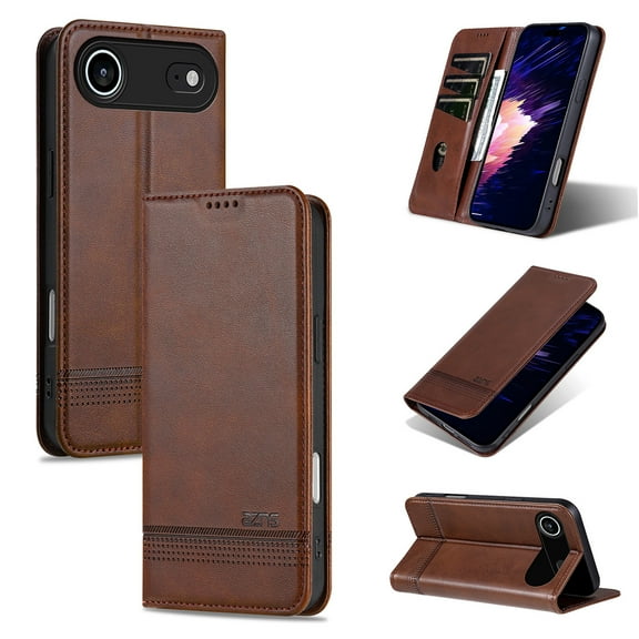 For iPhone 17 Air Case Wallet, Allytechgroup PU Leather Cards Slots Flip Cover Stand Anti-Scratch Shockproof Protective Magnetic Phone Case Shell for Apple iPhone 17 Air, Brown