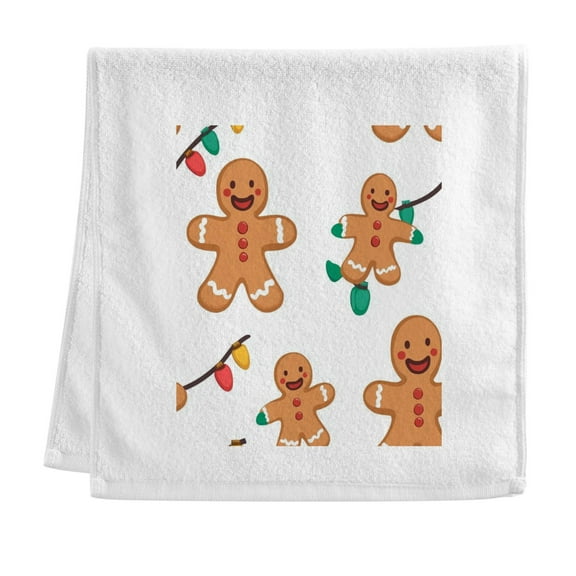 Gingerbread Man Element Soft Cotton Towel with Vibrant Print, Perfect for Bathroom, Beach, and Travel