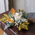 thumbnail image 6 of Fall Thanksgiving Halloween Candle Ring Wreath, Artificial Maple Leaf Blue Dahlia White Pumpkin Berry Candle Holder Garland, Harvest Table Centerpiece Decor for Indoor Outdoor Halloween Decorations, 6 of 8