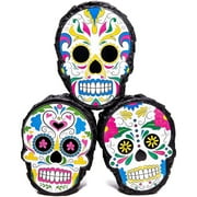 3 Pack Mini Sugar Skull Pinata for Fiesta Party Supplies, Cinco De Mayo, Day of The Dead Decorations, 4 x 7 x 2 in