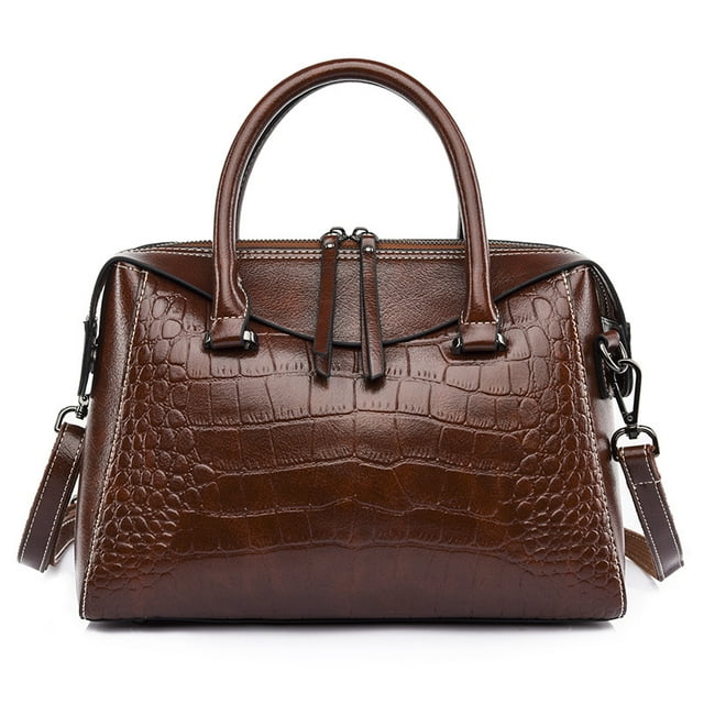 Sac à Main pour Femmes Vintage en Cuir Huilé Grande Capacité Sac Croisé Motif Alligator
