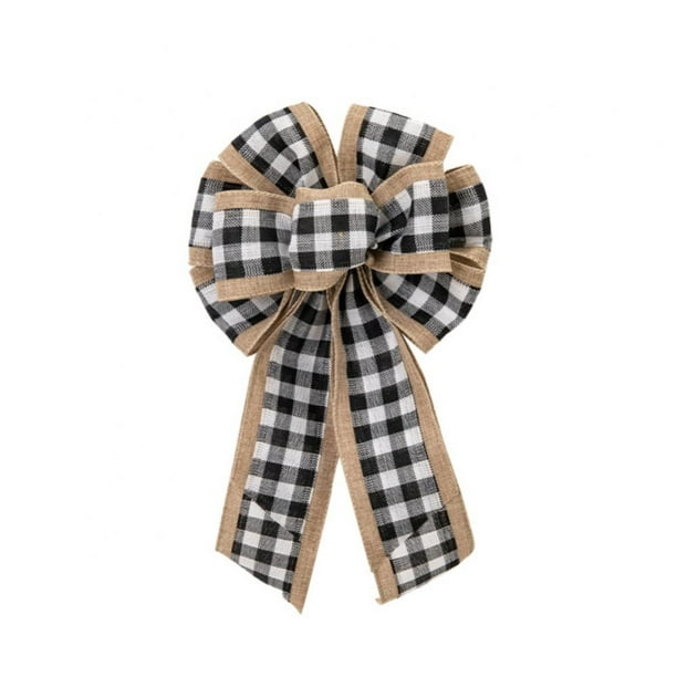 Black White Buffalo Plaid Bow Burlap Wreath Bow Tree Topper Ornament
