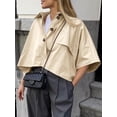 thumbnail image 5 of Womens Oversized Cropped Trench Coats Single Breasted 3/4 Sleeve Casual Button up Jackets, 5 of 8