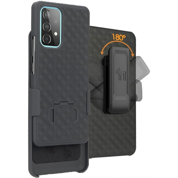 Case with Clip for Samsung Galaxy A53 5G, Nakedcellphone Slim Hard Shell Phone Cover with Kickstand and [Rotating/Ratchet] Belt Hip Holster Combination - Black Tread