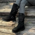 thumbnail image 4 of Dasayo Black Womens Boots Motorcycle Mid-Calf Slouch Round Toe Buckles Western Boots Womens Shoes 36, 4 of 9