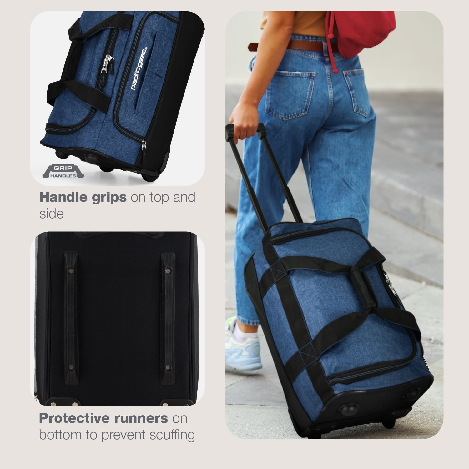 Pacific Gear Keystone 21" Rolling Duffel Bag with Wheels, Navy