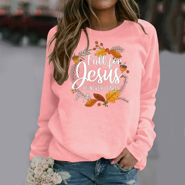 Babysbule Liquidation Hauts à Lettres pour Femmes Dames Automne Imprimé Ample Manches Longues Col Rond Chandail à Enfiler Haut T-Shirt Haut