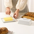 thumbnail image 3 of Kook Ceramic Extra Large Butter Dish with Lid, Embossed, White, 3 of 5