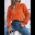 thumbnail image 4 of Suéteres de Crochet para Mujer, Cuello Redondo, Larga, Lindos Suéteres de Algodón Calados, Tops de Punto. Color Naranja L, 4 of 10
