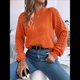 thumbnail image 4 of Suéteres de Crochet para Mujer, Cuello Redondo, Larga, Lindos Suéteres de Algodón Calados, Tops de Punto. Color Naranja XL, 4 of 10