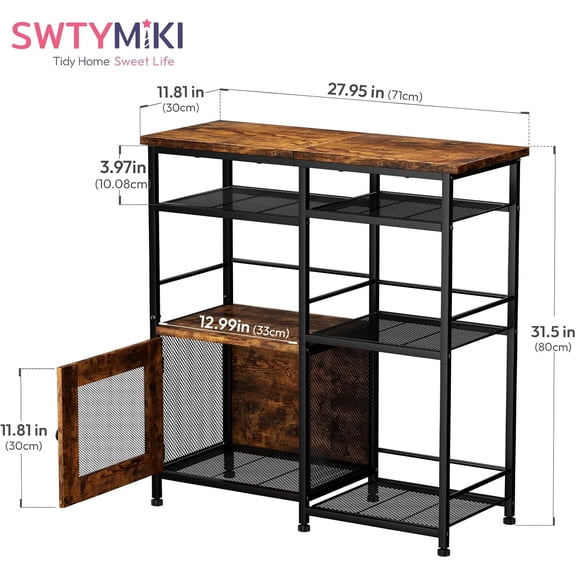 Coffee Bar Cabinet Station - Farmhouse Small Coffee Stand with , Rustic Storage Organizer for Kitchen