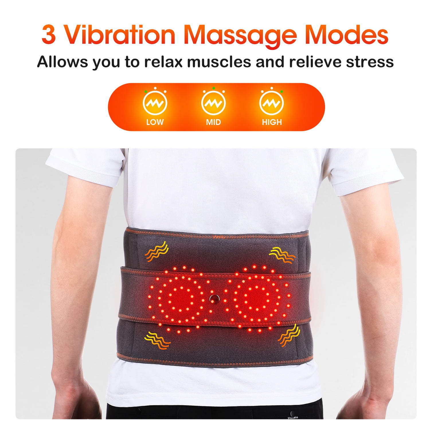 Heating Back Brace for Lower Back Relax, Heated Back Support Belt, Cordless Heating Pad Operated by 5000mAh Rechargeable Battery, 3 Vibration Modes & 3 Heat Levels, Gifts for Men Women
