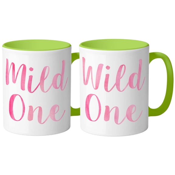 Mild One and Wild One Best friends Coffee Mug 11oz Duo Set Green