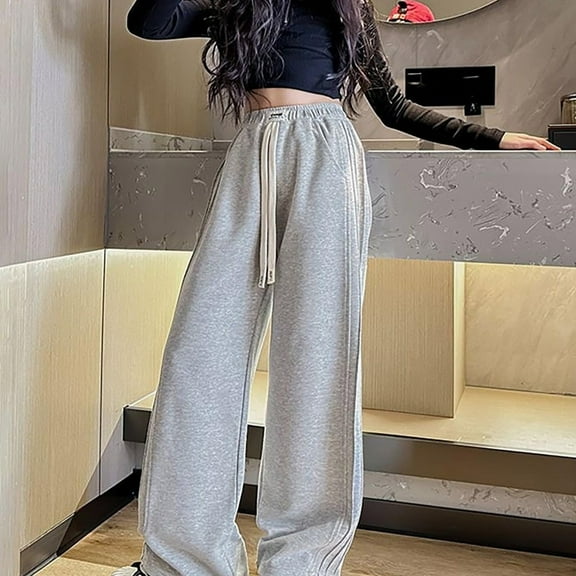 UACY Baggy Sweatpants for Teen Girls Y2K Wide Leg Preppy Athletic Pants Elastic High Waisted Fall Winter School Joggers