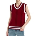 thumbnail image 2 of jinghuiyue Women’s Sweater Vest V Neck Sleeveless Knit School Uniform Basic Casual Preppy Style Ribbed Pullover Tops XL, 2 of 5