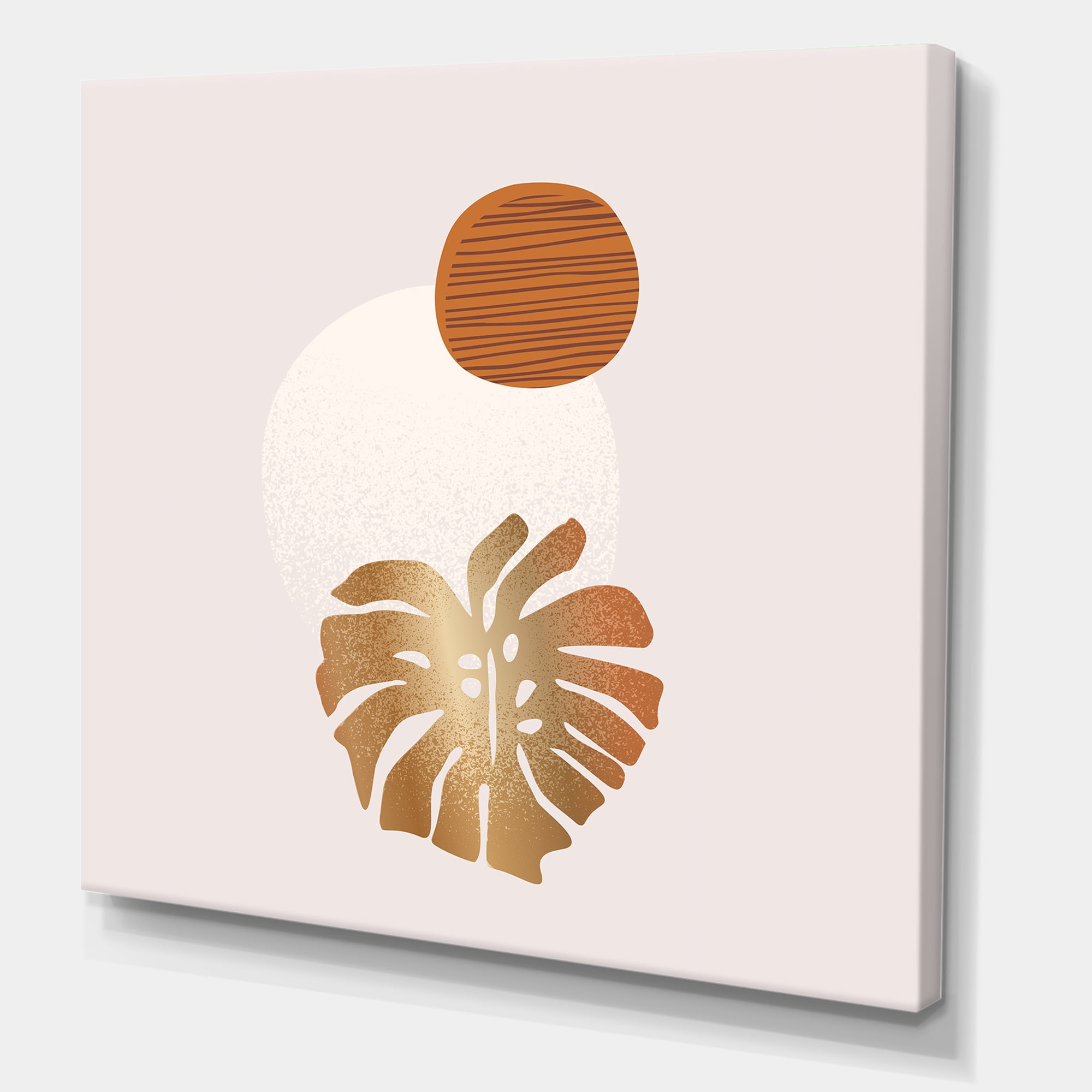 Designart ' Abstract Geometry Shapes and Tropical Palm Leaf II ' Modern Canvas Wall Art Print