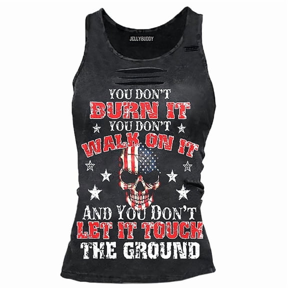 Women's Patriotic American Flag Skull Graphic Tank Top, Sleeveless Racerback Casual Top for 4th of July Independence Day