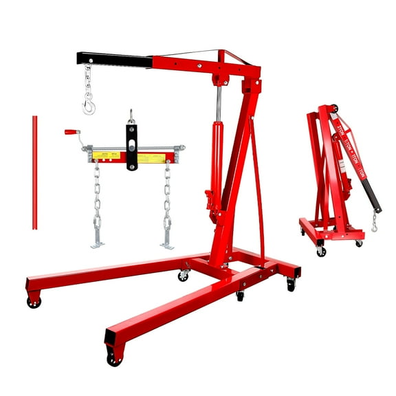Hydraulic Engine Hoist with Lever, 2 Ton/4400 LBS, Heavy Duty Cherry Picker Shop Crane with Telescoping Boom & 360° Caster Wheels, Folding Engine Crane with Leveler for Motors, Auto Repair