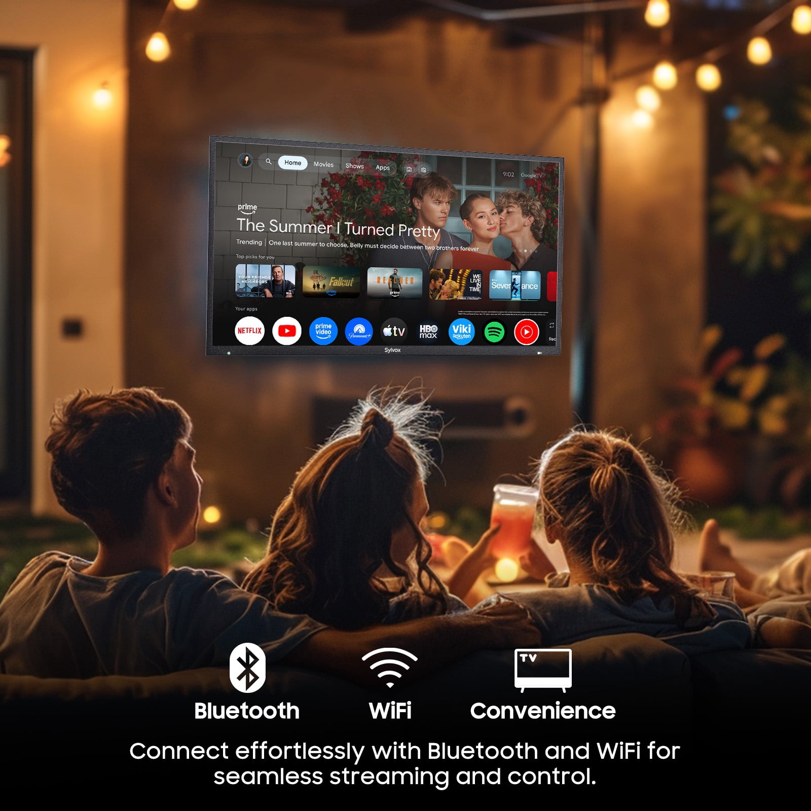 Sylvox 55" QLED Outdoor TV,4K UHD 1000nits Smart Television for Partial Sun,IP55 Weatherproof, Dolby Atmos,Voice Remote,Chromecast,Deck Pro QLED 3.0