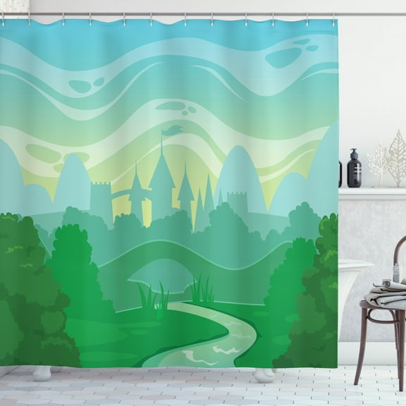 Ambesonne Cartoon Shower Curtain, Fantasy Morning, 69"Wx70"L, Pale Green Fern Green
