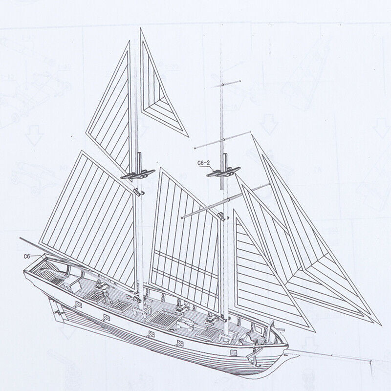 1:100 Halcon Wooden Sailing Boat Model DIY Kit Ship Assembly Decoration GiAA 