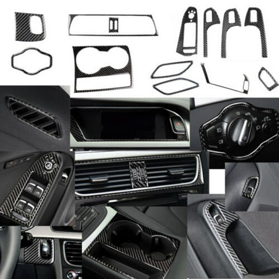 13Pcs For A4 B8 2008-2015 Carbon Fiber Interior Accessories Set Kit Cover Trim