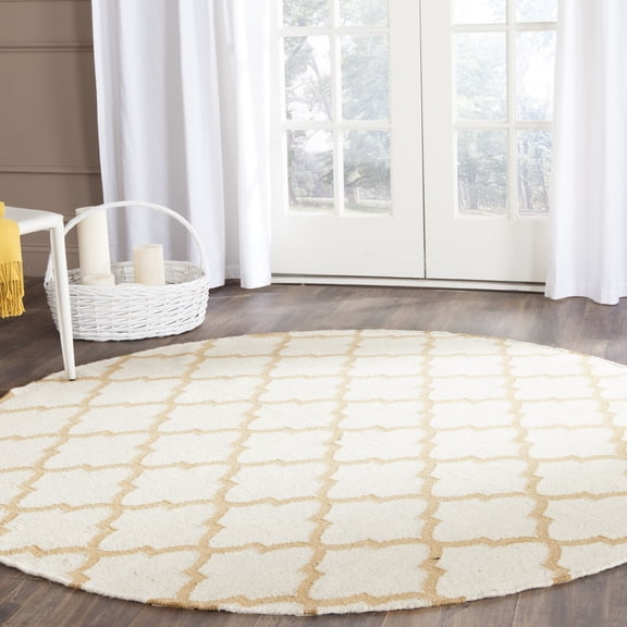 Safavieh Dhurries Salma Geometric Wool Area Rug, Ivory/Gold, 6' x 6' Round