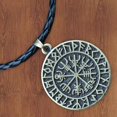 thumbnail image 4 of Collar vikingo Yuyangstore Con Colgante de Escudo Nórdico de acero Para hombre Cuero bronce, 4 of 5