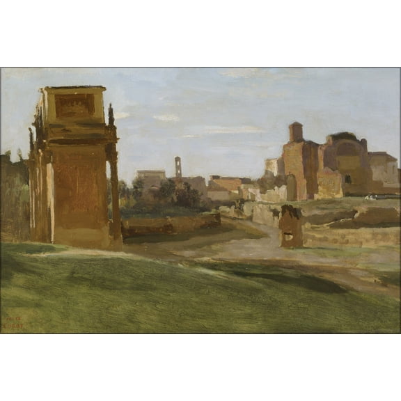 24"x36" Gallery Poster, Jean Baptiste Camille Corot L'arc de Constantin et le forum