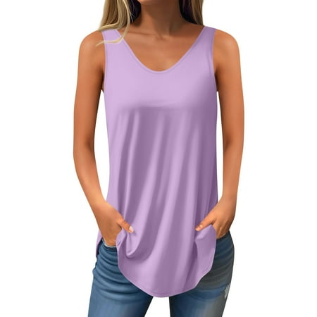 Workout Tops For Women Loose Fit  V Neck Casual Sleeveless Camisole Blouses Comfort Colors Basic Fit Tank Tops Womens Summer Corset Tops Going Out Black Out Tops Blouses (XXL  Light Purple) ZMTing