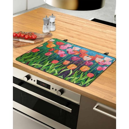 

Colorful Spring Floral Stove Top Covers for Electric Stove Heat Insulation Fireproof Glass Cooktop Cover Counter Top Glass Stove Cover for Prevent Scratches 31 x24 Summer Botanical Oil Painting