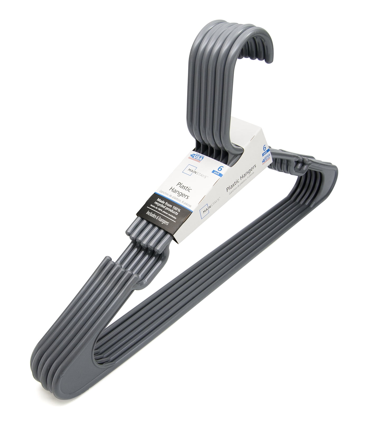 Mainstay Silver Plastic Hangers, 6 Count