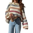 thumbnail image 3 of Women'S Striped Color Block Long Sleeve Oversized Sweater Top Fall Casual Chunky Knit Sweater Color L, 3 of 9