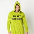 thumbnail image 3 of The Grinch Union Suit Men's Merry Grinchmas Zip Up Plush Hooded One Piece Loungewear, 3 of 5