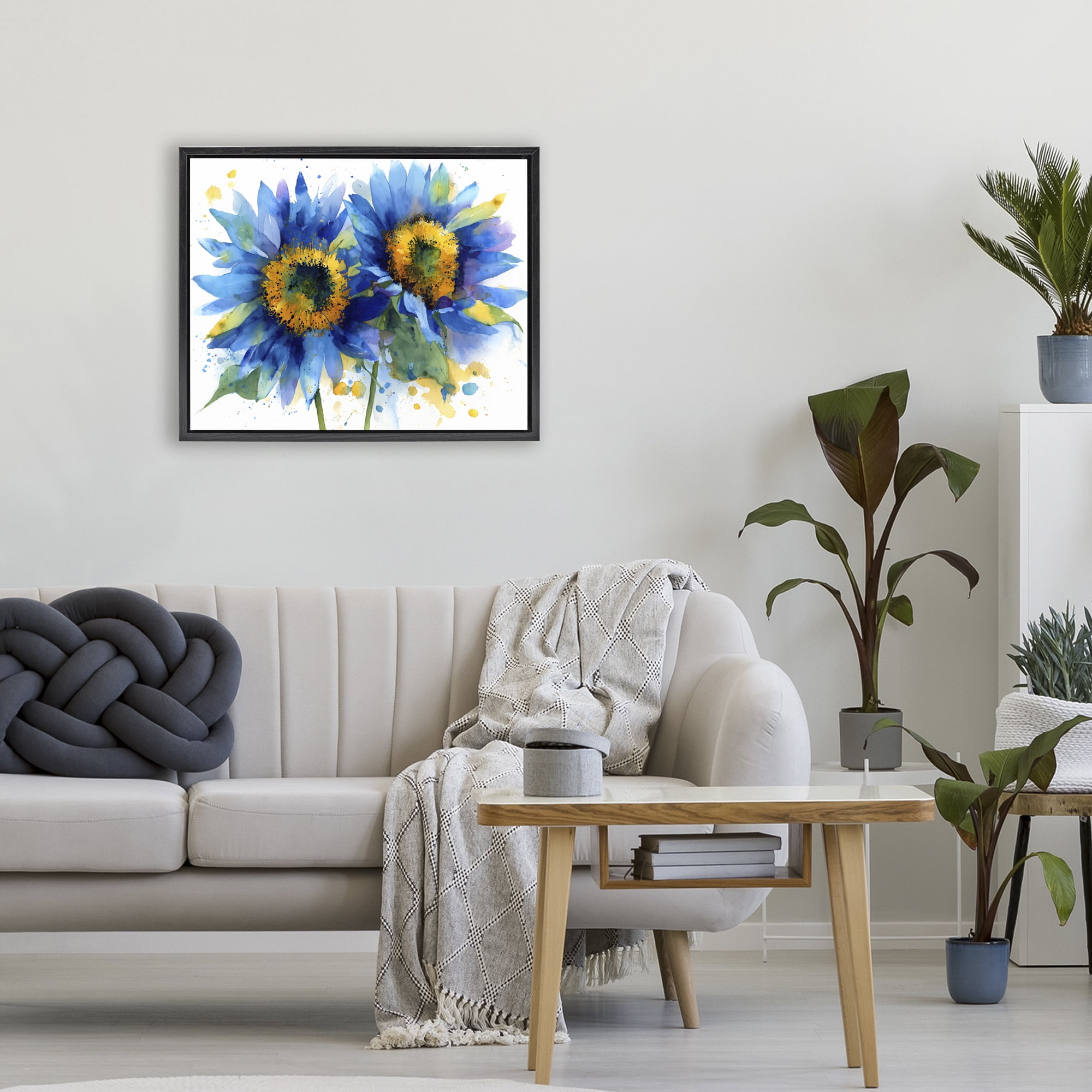 Stupell Industries Blue Sunflowers Bouquet Black Framed Floater Canvas Wall Art, design by Franklyn Gregory