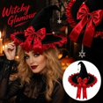 thumbnail image 2 of Womens Witch Hat with Organza Trim and Ribbon Tails, Wide Brim Pointed Cone Costume Hat, Wizard Headwear for Halloween Party Dress Up Cosplay Red, 2 of 5