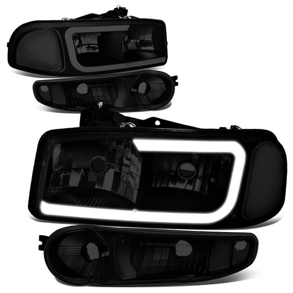 DNA Motoring HL-LB2-DAN99-BK-SM-CL1 For 2000 to 2006 GMC Yukon XL Sierra Denali Model 3D LED DRL Headlight Turn Signal Bumper Lamps Smoked Housing Clear Corner 01 02 03 04 05