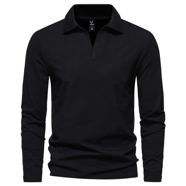 Men Casual Solid Color V Neck Lapel Long Sleeve Base Shirt for Everyday Comfort and Versatile Layering