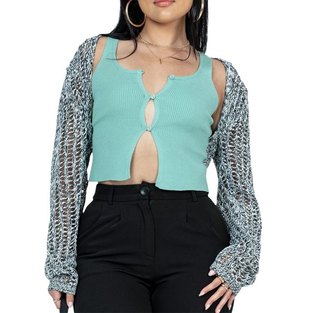 xiaxaixu Boléros à Manches Longues pour Femmes, Décontractés, Tricotés au Crochet, Découpés, Ouverts à l'Avant, Cardigan Court pour Robe Mode Urbaine