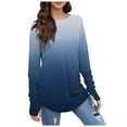 thumbnail image 1 of Hauts pour Femmes Manches Longues Col Rond Basique Mode Tunique Imprimée Trou de Pouce T-Shirts Surdimensionnés pour Femmes Bleu TG, 1 of 4