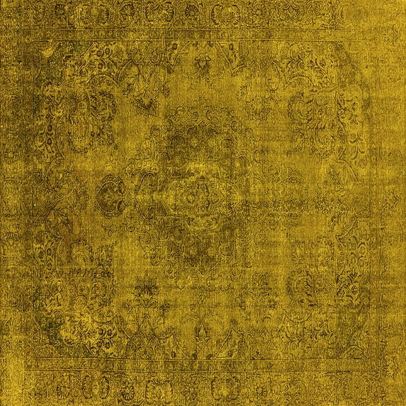 Ahgly Company Indoor Square Oriental Yellow Industrial Area Rugs, 7' Square