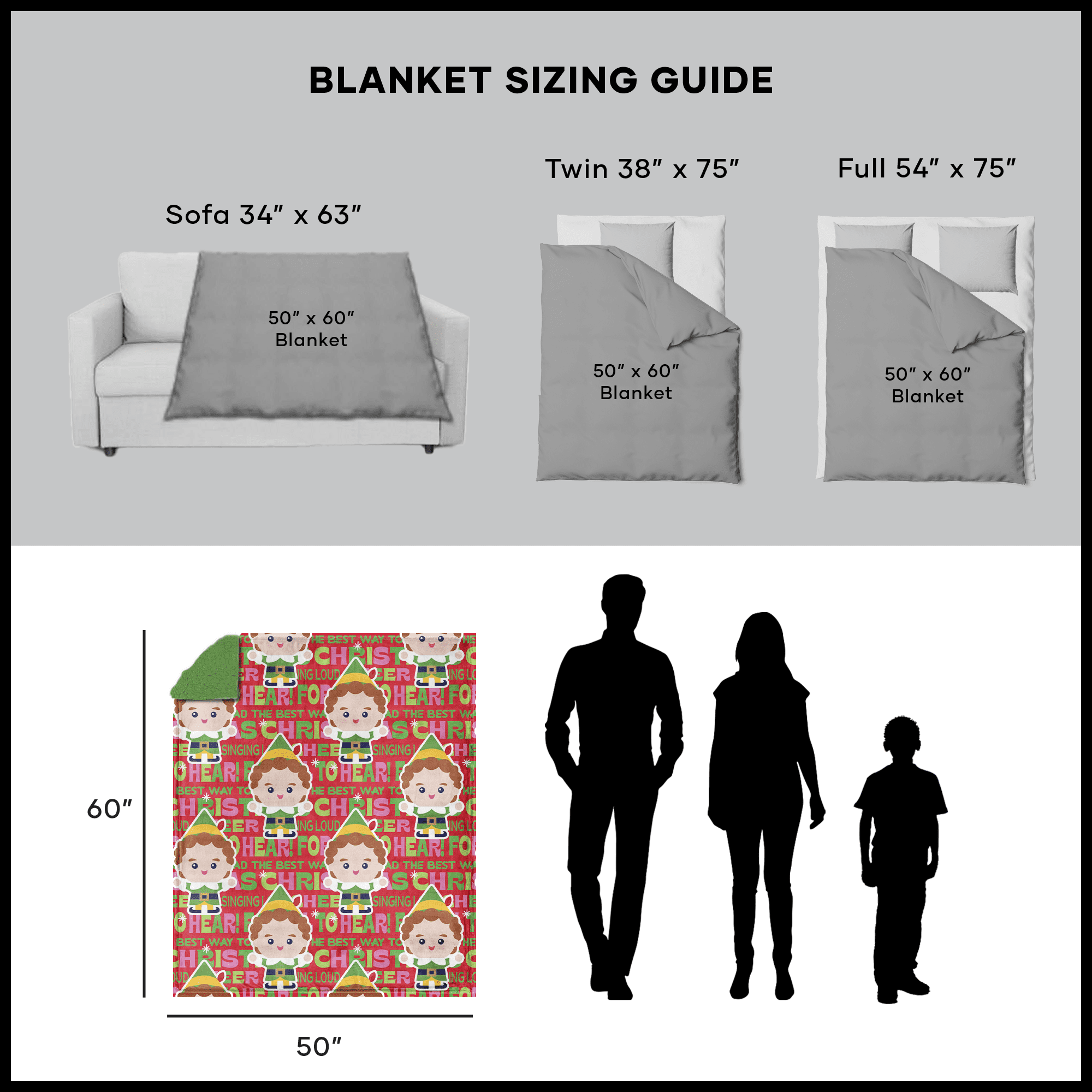 Elf Christmas Cheer Silk Touch Throw Blanket with Sherpa Reverse 50 x 60 inches