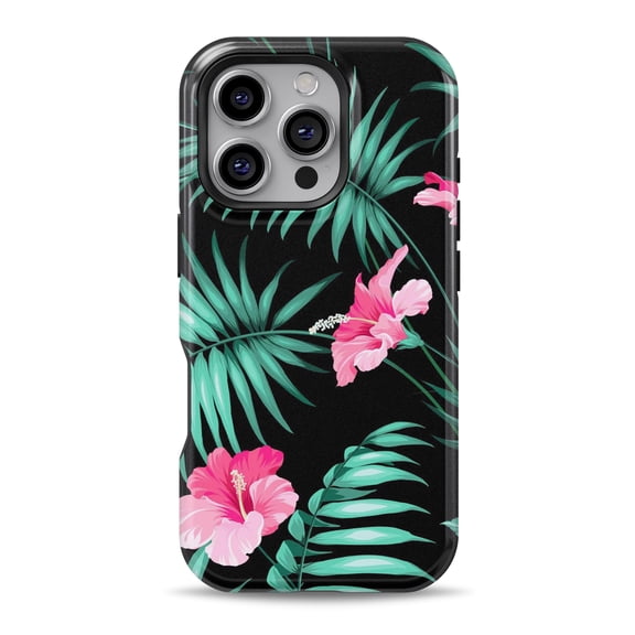 DesignSkinz Scratch-Resistant Hard Slim Case Compatible with iPhone 16 (Compatible with MagSafe) - Tropical Mint and Vivid Pink Floral