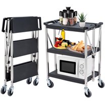 Soonbuy Portable Folding Service Cart, 3 Tier Folding Utility Cart, Collapsible Utility Carts for Office, Warehouse, and Home, 330 Lbs Load Capacity per Shelf