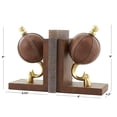 thumbnail image 3 of DecMode 6" Handmade Stitched Globe Brown Leather Bookends with Brown Wood Base (Set of 2), 3 of 11