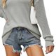 thumbnail image 4 of Tops de punto huecos para mujer, blusa de manga larga con cuello redondo de Color puro informal transpirable para fiesta de citas, gris M, 4 of 6