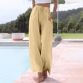thumbnail image 3 of KDDYLITQ Linen Pants Women Petite Wide Leg High Waisted Pants Flowy Casual Baggy Drawstring Palazzo Trousers Yellow L, 3 of 6