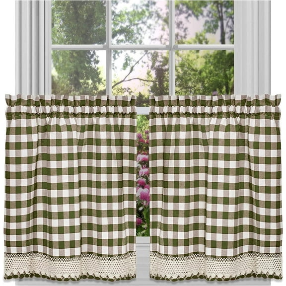 Buffalo Check Plaid Gingham Kitchen Window Curtain Tiers Set