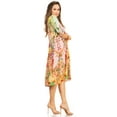 thumbnail image 3 of Sakkas Jules Women's Boho Long Sleeve Split Neck Floral Midi Dress Loose Cocktail - 577-Pink - S/M, 3 of 5