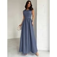 thumbnail image 4 of Dusty Blue Womens Sleeveless A-Line Maxi Dress, Fitted Waist, Elegant Formal Gown For Events, 4 of 6